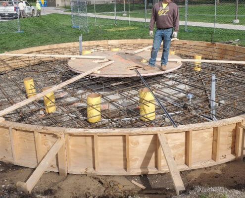 Prepping the concrete base for the Purdue Northwest Hammond bell tower
